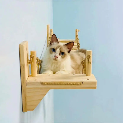 1M Cat Wooden Bridge Climbing Wall Mounted Rope Sisal Cat Rope Ladder Walking Indoor Pet Furniture for Kitten Playing and Rest