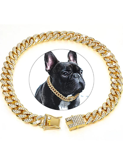 Full Diamond Gold Chain Necklace for Dog, Luxury Dog Collar, Large Gold Chain, Dog Supplies