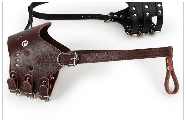Dog Muzzle Leather Comfort Secure Anti-Barking Muzzles for Dogs Breathable and Adjustable Dog Muzzle Allows Drinking and Eating