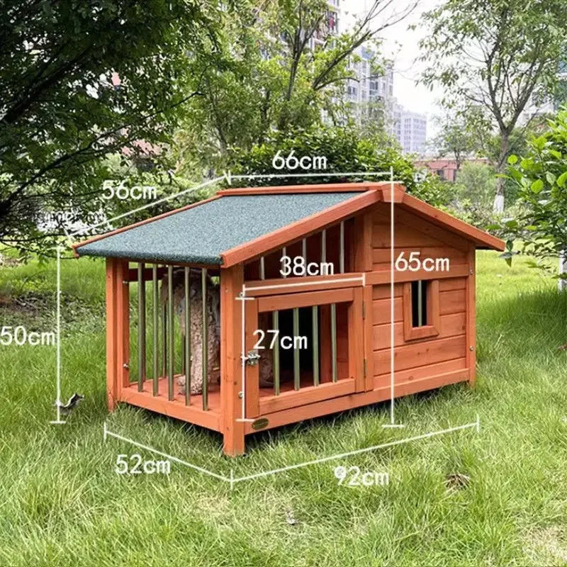 IGH Dog House Outdoor Rainproof Dog Villa Wooden Kennel Small to Medium Kennel Stainless Steel Fence Cat Cage Outdoor Dog
