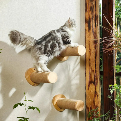Cat Tree Wall Mounted Climbing Shelves Wooden Hammock with Ladder and Cat Bridge for Cat Perch Sleeping Pet Indoor Playground