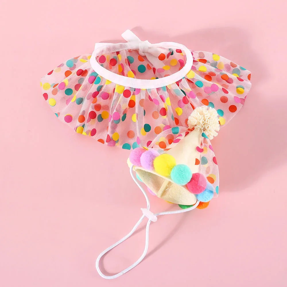 Pet Birthday Accessories Small Dog Cat Birthday Hat with Bandana Collar Pet Birthday Decorations for Kitten Pet Party Outfits