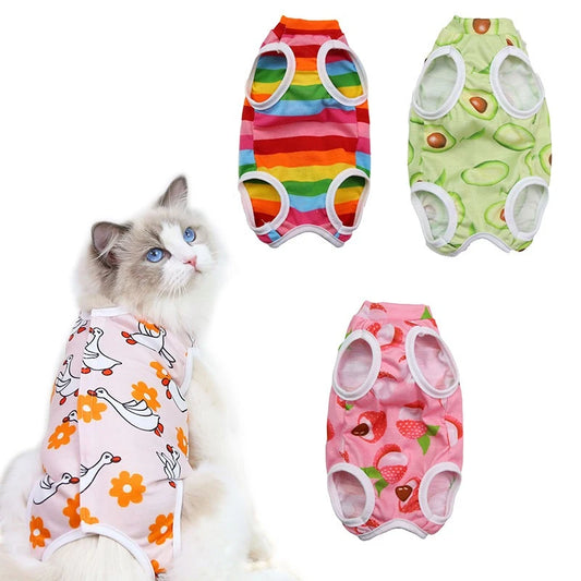 Cute Cartoon Print Overalls for Small Medium Dogs After Sterilization Dressing Surgery Pet Cat Outfit Soft Cotton Puppy T Shirts