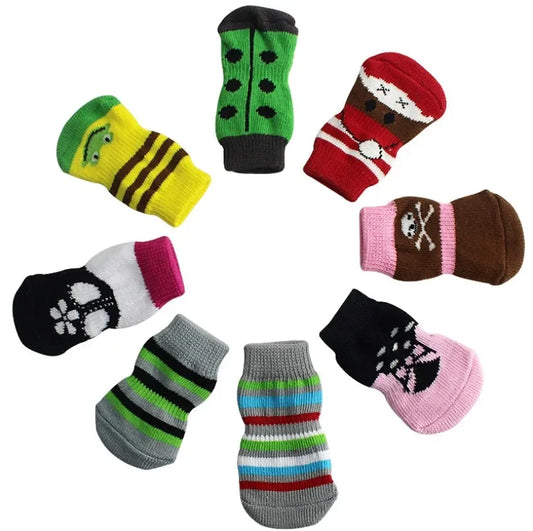 4Pcs Fashion Soft Puppy Dog Pet Knits Socks Cute Cartoon Anti Slip Skid Socks For Small Dogs Breathable Pet Products