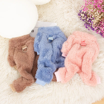 Dog Fuzzy Fleece Pajamas, Dog Winter Clothes for Small Dogs, Thick Warm Turtleneck Dog Sweater Plush Pet Jumpsuit, Doggy Apparel
