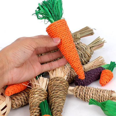 Natural Paper Rope Rabbit Puzzle Toy Grass Weaving Radish Carrot Shape Pet Accessories Guinea Pig Chinchillas Small Animals Toys