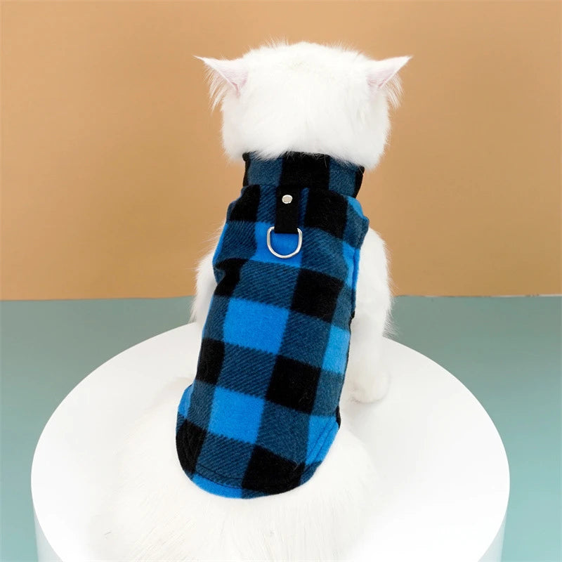 Autumn Fleece Pet Dog Clothes Solid Color Harness Outfits Walking Warm Vest for Small Medium Puppy Plaid Chihuahua Cat Jackets