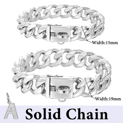 15/19mm Wide Solid Cuban Link Chain Gold Dog Chain Collar with Pendant A Strong Stainless Steel Chew Proof Collars for Large Dog