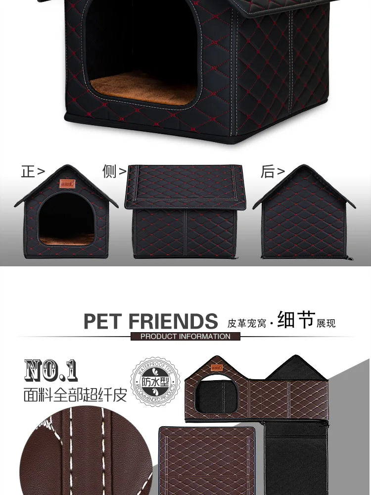 Kennel Winter Warm Waterproof Removable Washable Closed House Kennel Villa Small Dog Corgi Law 11 Pet Nest