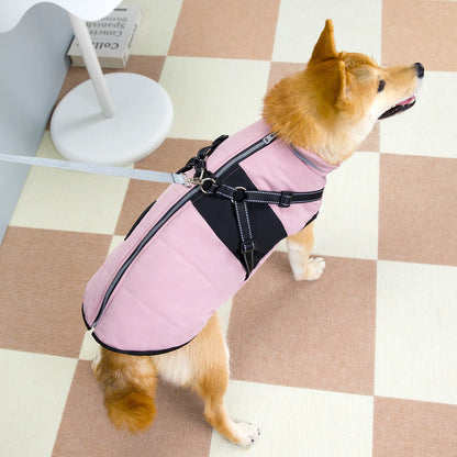 Reflective Dog Coat with Harness Winter Dog Fleece Coat Cold Weather Clothes Zipper Dog Harness Jacket for Medium Large Dogs