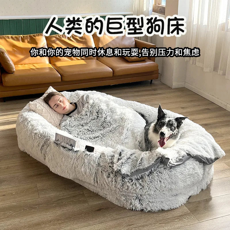 Cross-border explosion human kennel plush human dogbed winter warm sponge dog pad giant dog bed