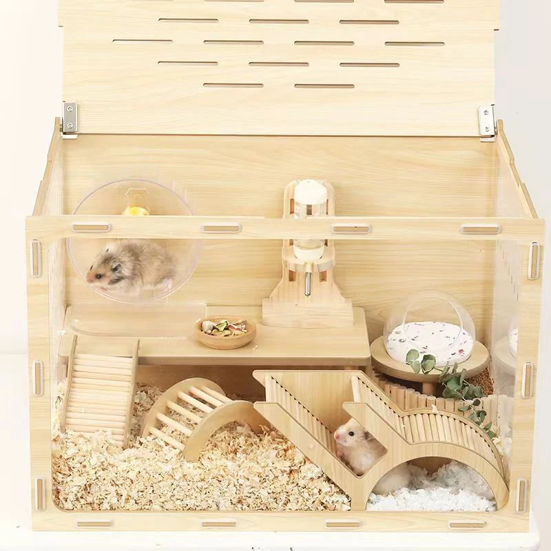 Smooth Hamster Hideaway Wooden Hamster House with Climbing Ladder Small Pet Castle Arch Bridge for Dwarf Mice Gerbils Small Pets