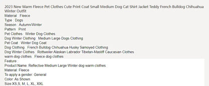 2024 New Warm Fleece Pet Clothes Cute Print Coat Small Medium Dog Cat Shirt Jacket Teddy French Bulldog Chihuahua Winter Outfit