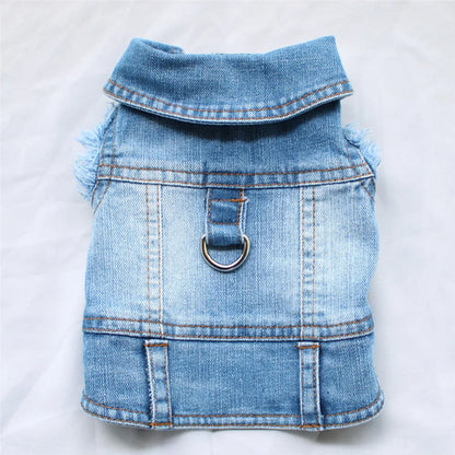 NEW Dog Denim Jacket with Leash Dring, Spring Summer Pet Jeans Vest Clothes for Small Medium Dogs Chihuahua Yorkies Bulldog