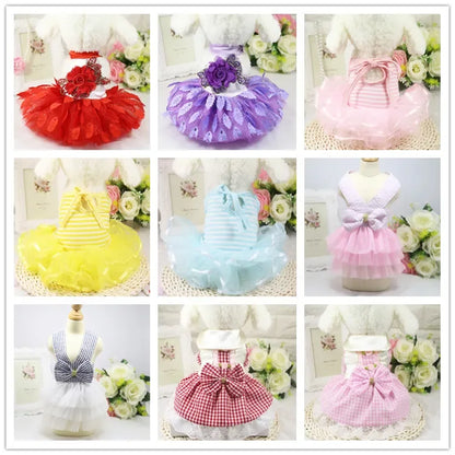 10PCS Pets Accessaries Dogs Cats Princess Flower Lace Dress For Pet Wedding Party Spring Summer small Teddy girl ropa para perro