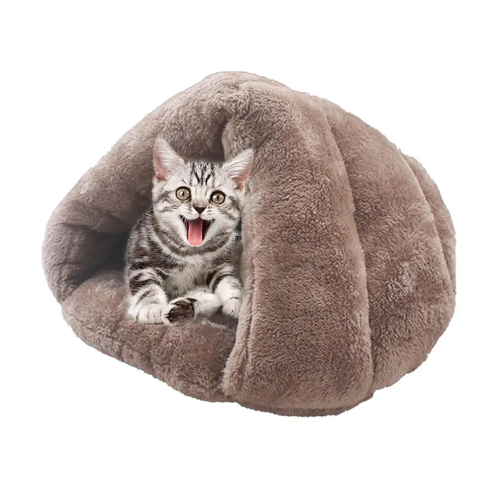 Hooded Cat Bed Cave Soothing Triangular Plush Cave Bed Cat Tent Semi-Open Winter Pet Supplies Creative Non-Slip Bottom For Pets