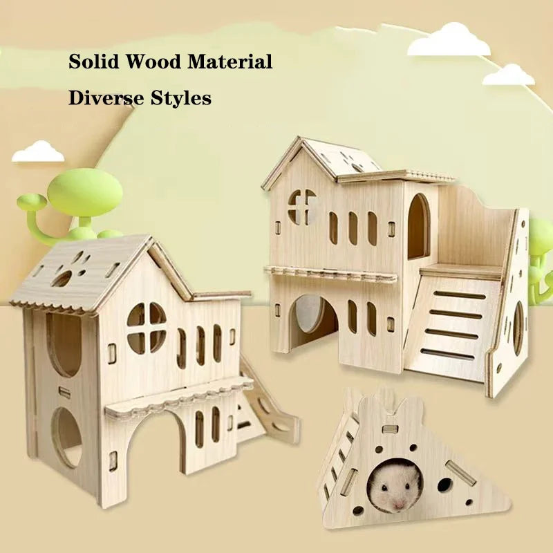 Smooth Hamster Hideaway Wooden Hamster House with Climbing Ladder Small Pet Castle Arch Bridge for Dwarf Mice Gerbils Small Pets
