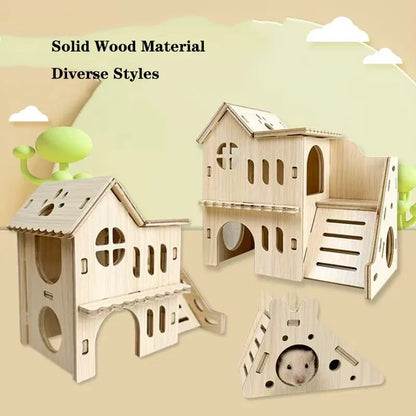 Smooth Hamster Hideaway Wooden Hamster House with Climbing Ladder Small Pet Castle Arch Bridge for Dwarf Mice Gerbils Small Pets