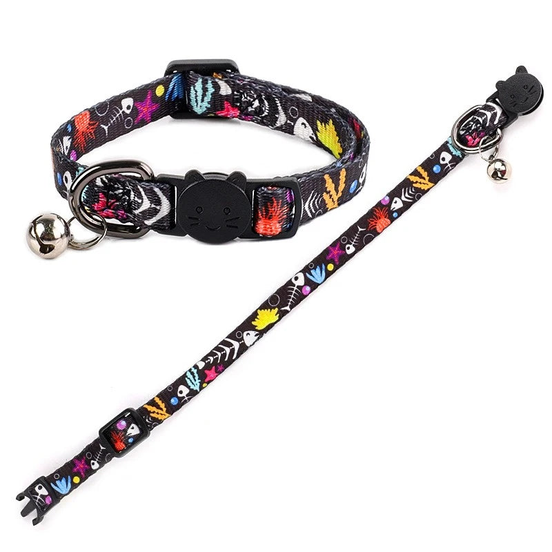 Cartoon Pet Cat Neck Collar for Small Dogs 19-28cm Ring Bell Anti Lost Adjustable Chihuahua Neck Wear Polyester Pet Accessories
