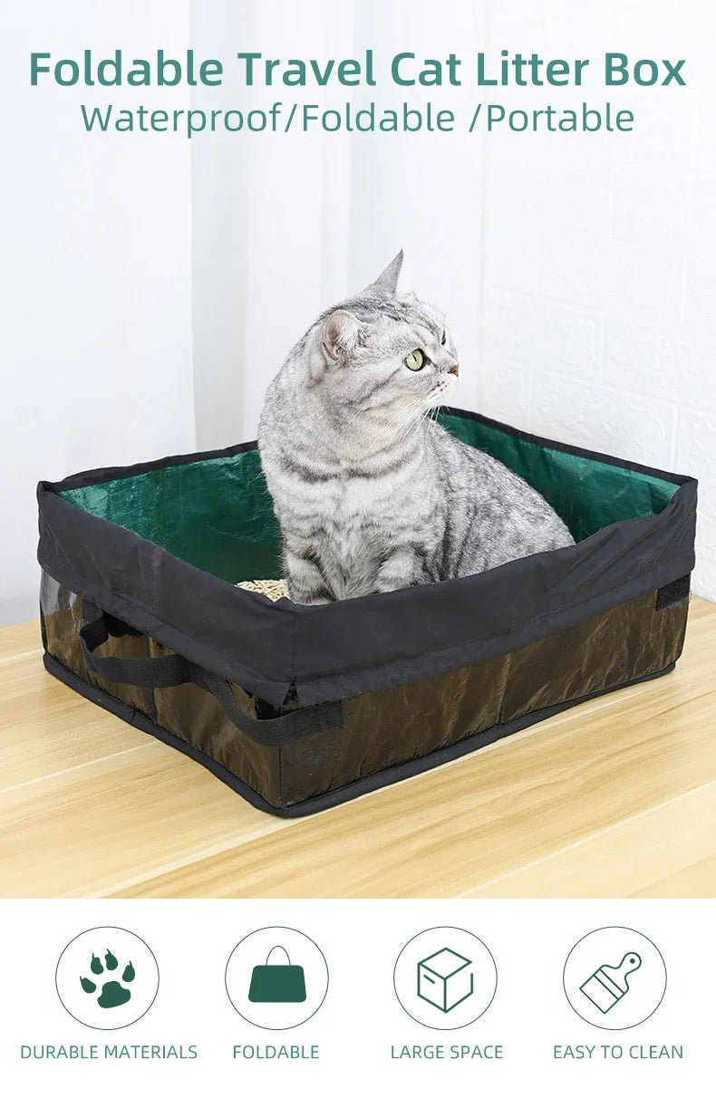 Cat Litter Box Dog Toilet Tray Portable Outdoor Waterproof Reusable Travel Oxford Litter Pan for Outdoor Travel Cat Supplies