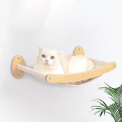 Wall Mounted Cat Climbing Shelves Cat White Hammock with Ladder or Scratching Post or Jumping Platform Set for Kittens Sleeping