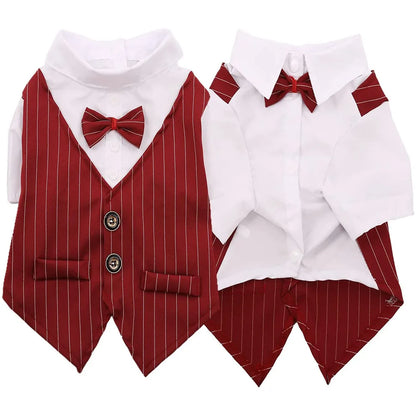 Dog Tuxedo Formal Dog Suit Shirt with Bow Tie Pet Stripe Suit for Wedding Birthday Party Puppy Prince Costume for French Bulldog