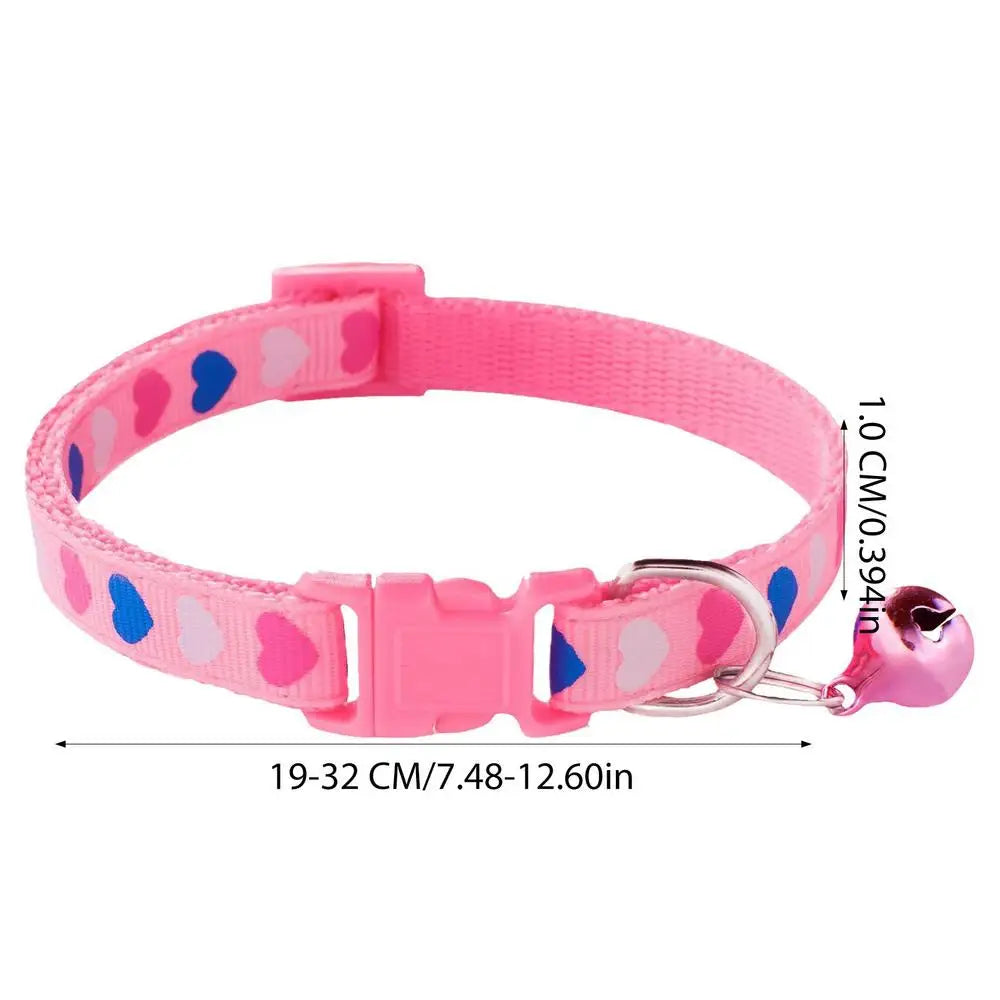 Cat Bell Collar Colorful PVC With Bells Dog Collar Detachable Adjustable Pet Collar Love Heart Printed Comfortable For Cat
