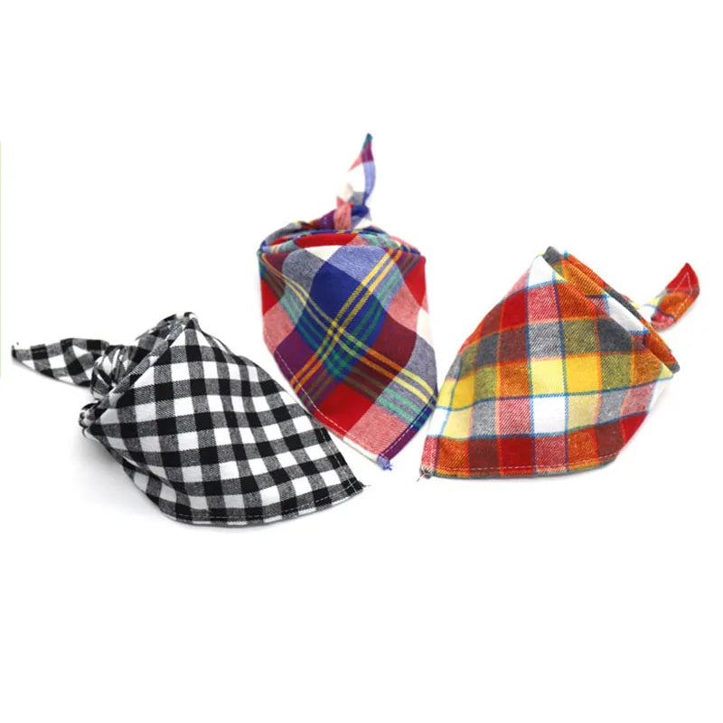 Plaid Cat Dog Bandana Pet Puppy Soft Cotton Bandanas Handkerchiefs Scarfs Triangular Bandages Accessories for Kittens Puppies
