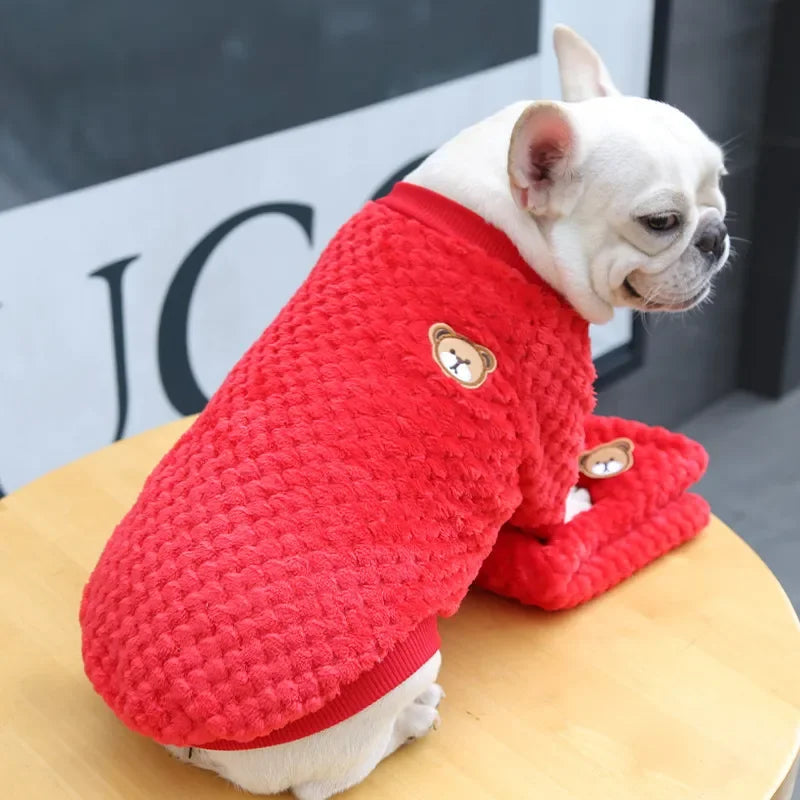 New Warm Fleece Pet Clothes Cute Print Coat Small Medium Dog Cat Shirt Jacket Teddy French Bulldog Chihuahua Winter Outfit