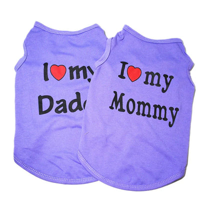 Small Dog Clothes Soft Cotton Puppy Shirt Classic Daddy Mommy Printed T-shirt Pet Vest Clothing for Cats Chihuahua Dog Apparel