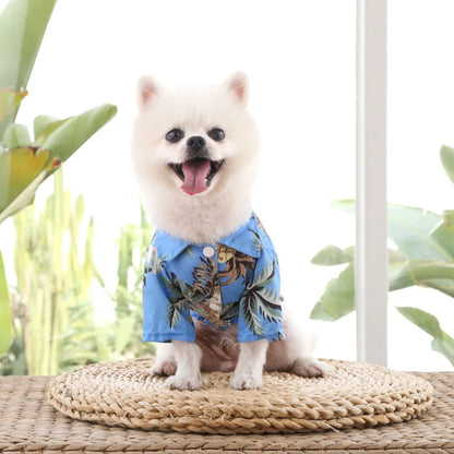 Summer Dog Shirt Hawaiian Beach Pet Clothing Coconut Tree Flower Print Puppy T-Shirt for Small Dogs Cats Vest Camp Shirt for Pug