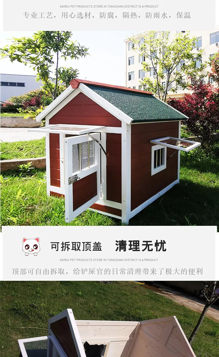 Outdoor dog cage luxury villa solid wood dog house family dog house outdoor wooden kennel cat house pet wholesale