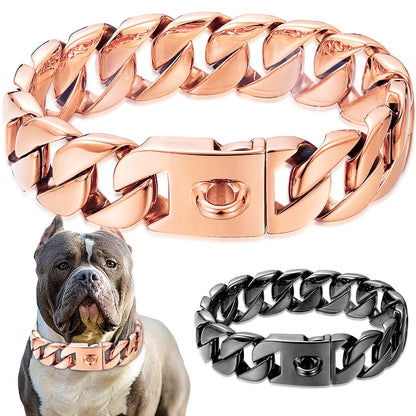 Strong 32mm Wide Gold Dog Chain Collars  Heavy Stainless Steel Dogs Choker Pitbull Gold Dog Necklace For Large Huge Dogs