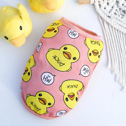Yellow Duck Pet Dogs Summer Vest Spring Designer York Dog Clothing Sleeveless Overalls Cute Cartoon Breathable Clothes for Cats