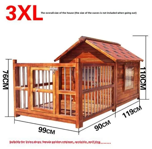 Dog House Outdoor Waterproof  Solid Wood Dog Villa with Yard Outdoor Rainproof Type Four Seasons Universal Pet Kennel