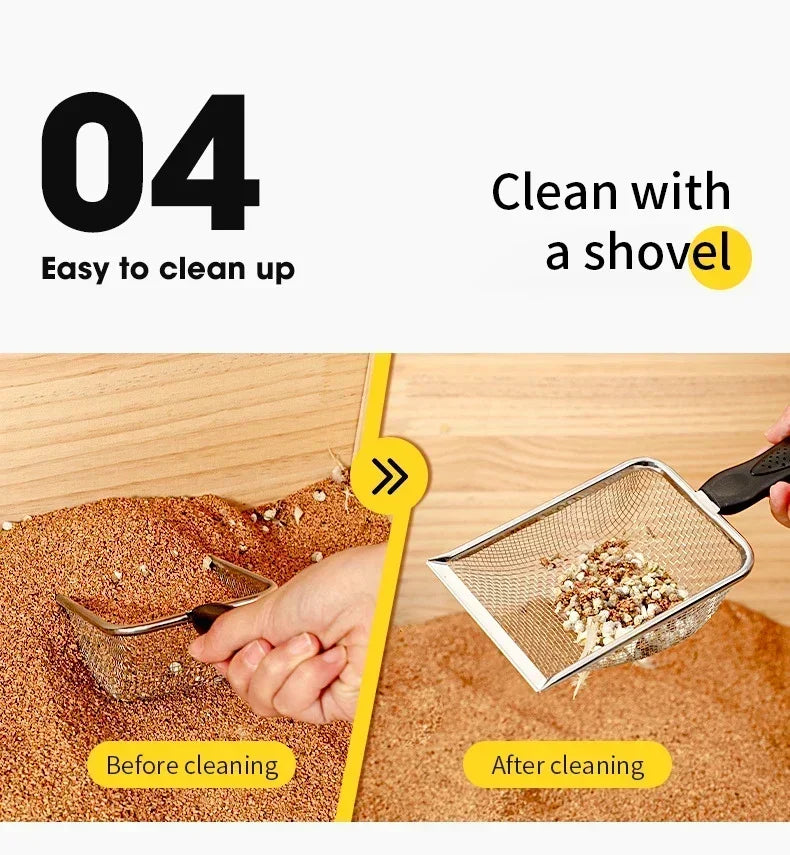 Cat Litter Shovel Stainless Steel Reptile Sand Substrate Shovel Clean Up Feces Fine Mesh Sifter for Bedding Cat Litter Scoop