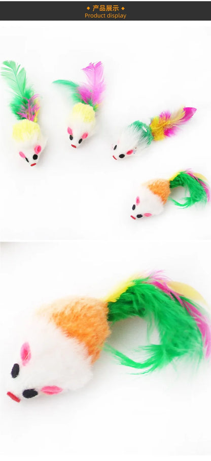 10 Pcs Soft Fleece False Mouse Cat Toys Colorful Feather Funny Playing Toys for Cats Kitten Interactive Ball Cat Toy Catnip
