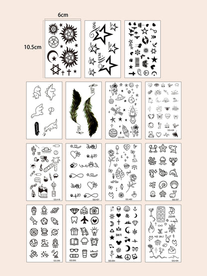 15pcs Waterproof Temporary Tattoo Sticker Starry Moon Flower Heart Flying Bird Fake Tatto Flash Tatoo finger Tato for  Women Men
