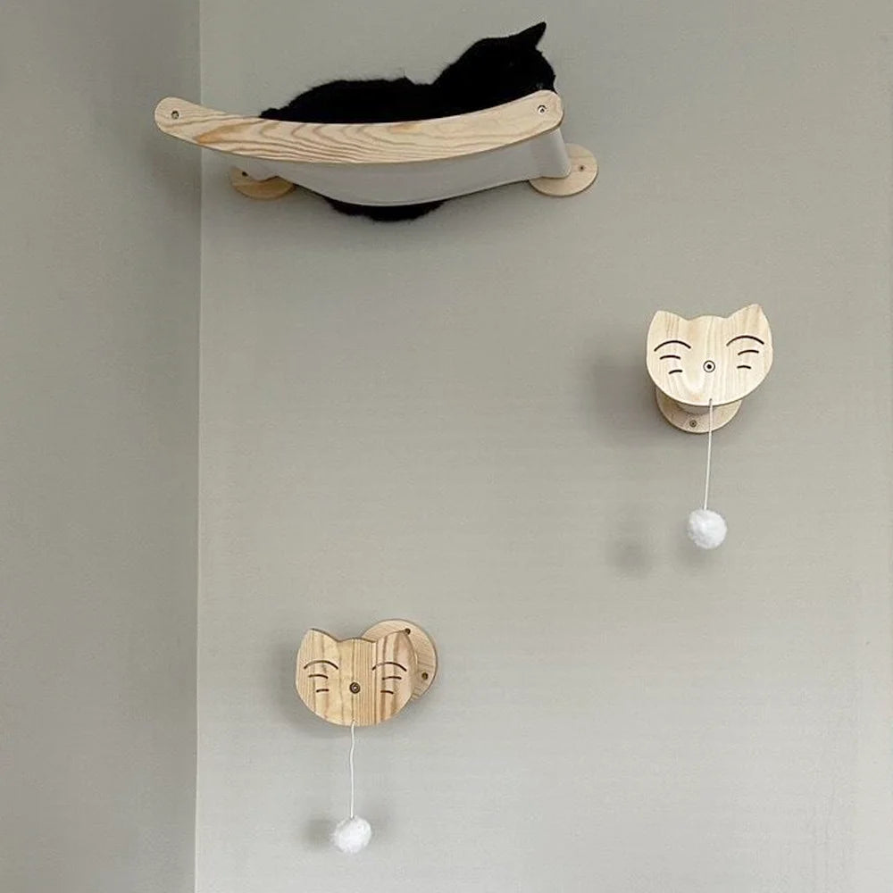 Wall Mounted Cat Climbing Shelves Cat White Hammock with Ladder or Scratching Post or Jumping Platform Set for Kittens Sleeping