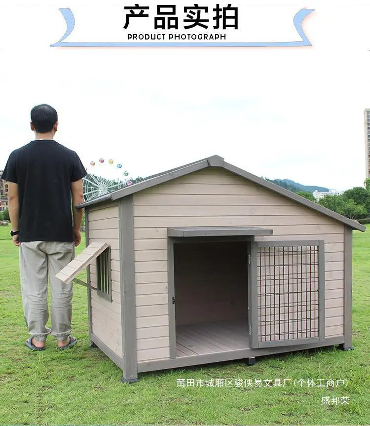 Outdoor dog house  large dog medium courtyard solid wood outdoor  sun protection rain protection villa Tongshen