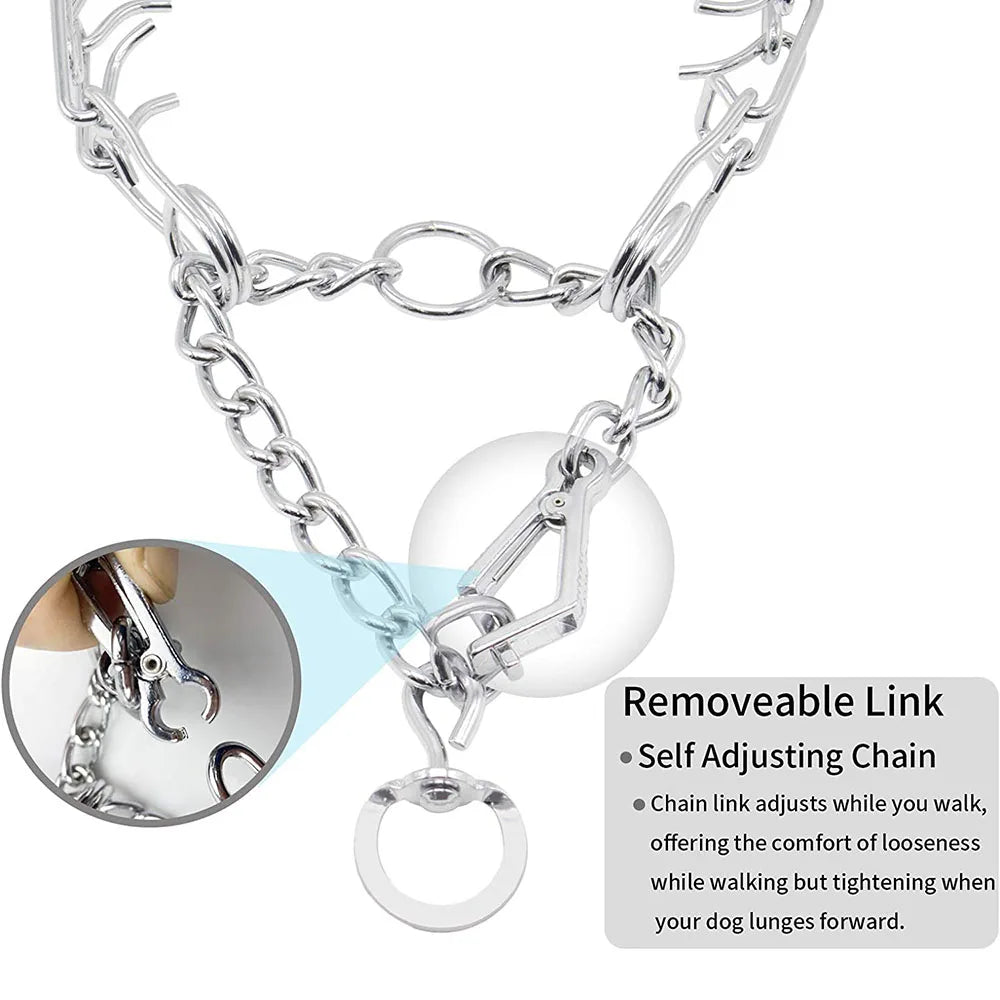 Quick Release Prong Dog Collar Chrome Plated Adjustable Metal No Pull Dog Training Collar Safe No Choke Pinch Collar for Dogs