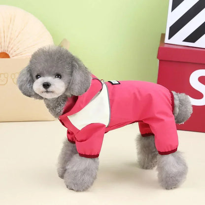 Waterproof Dog Jumpsuit with Hooded Four Legs Small Dog Raincoat Waterproof Puppy Clothes Reflective Doggy Rain Coat Pet Costume