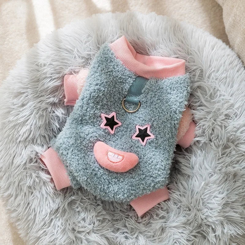 Four Legs Cartoon Chihuahua Dog Clothes Soft Fleece Outdoor Cat Clothing Designer Overalls Unisex Sweatshirt for Small Puppy