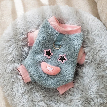 Four Legs Cartoon Chihuahua Dog Clothes Soft Fleece Outdoor Cat Clothing Designer Overalls Unisex Sweatshirt for Small Puppy