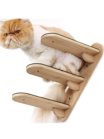 Wall Mounted Cat Climb Shelf Perch and Ladder Cat Hammock and Three Step Wood Stairway for Cats Playing and Sleeping