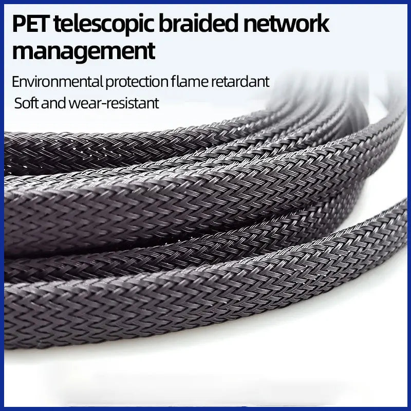 PET Elastic Woven Wire Mesh Black Encrypted Flame Retardant Woven Wire Mesh Nylon Computer Wire Mesh Tube Telescopic Sleeve 5m