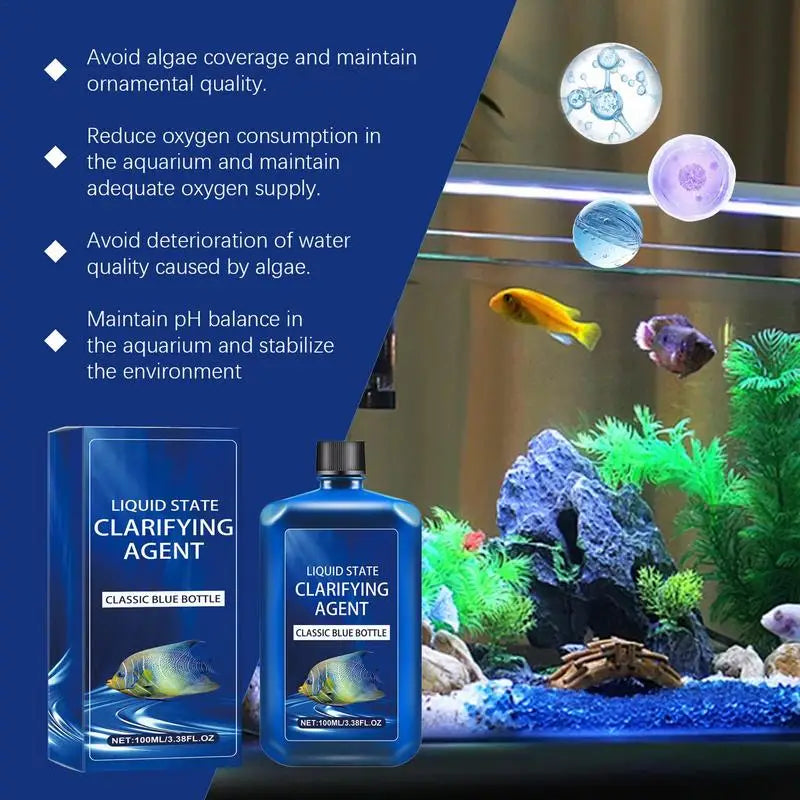 Fish Tank Clarifier Solution 100ml Purify Aquarium Water Clarifier Liquid Solution Improves Water Clarity Freshwater Purifier