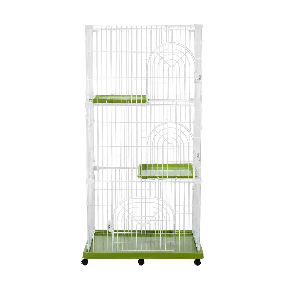 Pet Scene Large 3-Tier Pet Enclosure with WPC Frame and Iron Wire Button Closure Rabbit Hutch Cat Cage Ferret Kennel for Pets