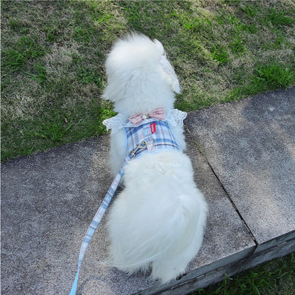 Sweet Plaid Puppy Dog Harness with Bow Walking Pet Harnesses and Leash Set for Small Dogs Schnauzer Poodle mascotas Accessories