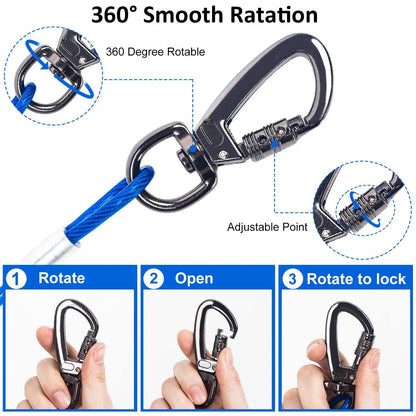 Dog Tie Out Cable Leash with Spring, Double-Headed Steel Wire Rope, Outdoor Dogs Straps, Running Rope for Small Big Dogs